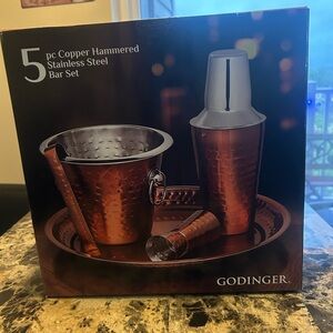 Godinger 5 piece set barware hammered copper